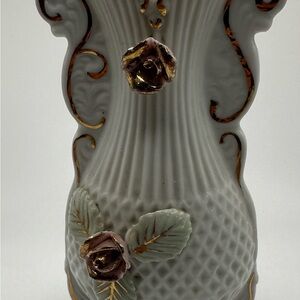 Vintage Japan Bud Vase Pink Flower Gold Trim